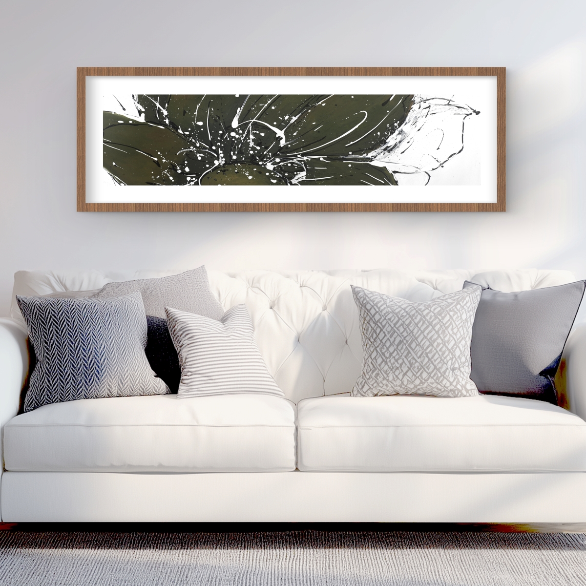 C1FM1648O1BCC6 16 x 48 in. Abstract Flower with Paint Splash - Modern Framed Print