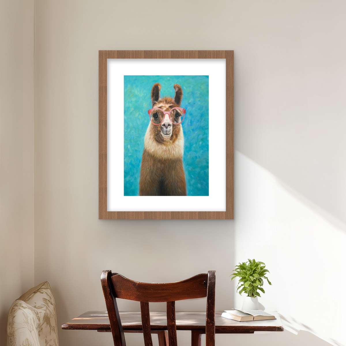 C1FM1620VT4RTF 16 x 20 in. Lovable Llama - Farm Animals Brown Framed Matted Print Decor