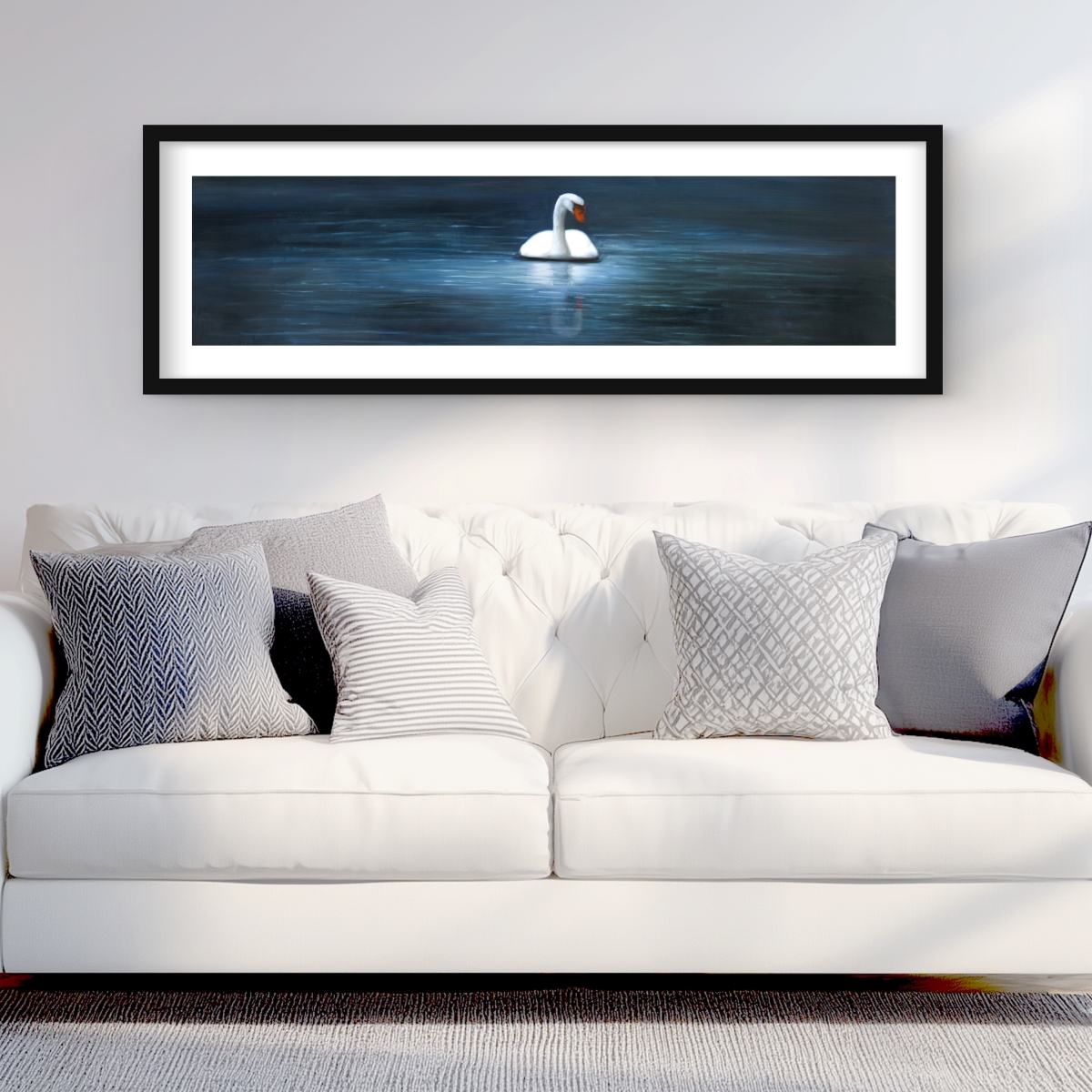 C1FM1648XIECT5 16 x 48 in. Beautiful Swan - Framed Matted Print for Home Decor