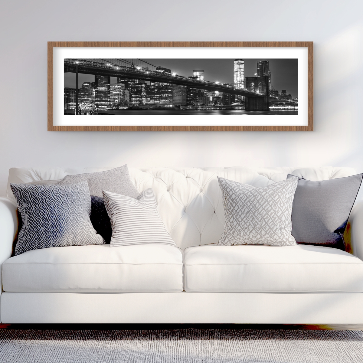 C1FM16484OP87R 16 x 48 in. City Under the Night - Gray Photography Framed Matted Print