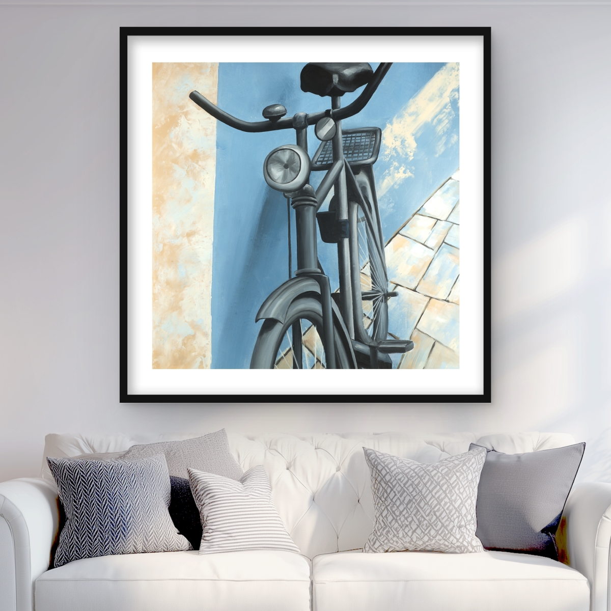 C1FM3636B7YM6R 36 x 36 in. Abandoned Bicycle - Blue Illustrative Framed Matted Print
