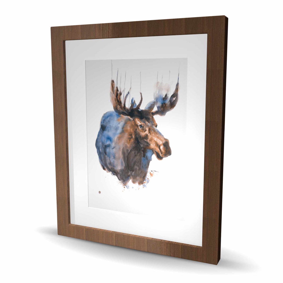 C1FM1620RSLAJ6 16 x 20 in. Abstract Blue Moose - Rustic Animals Framed Matted Print