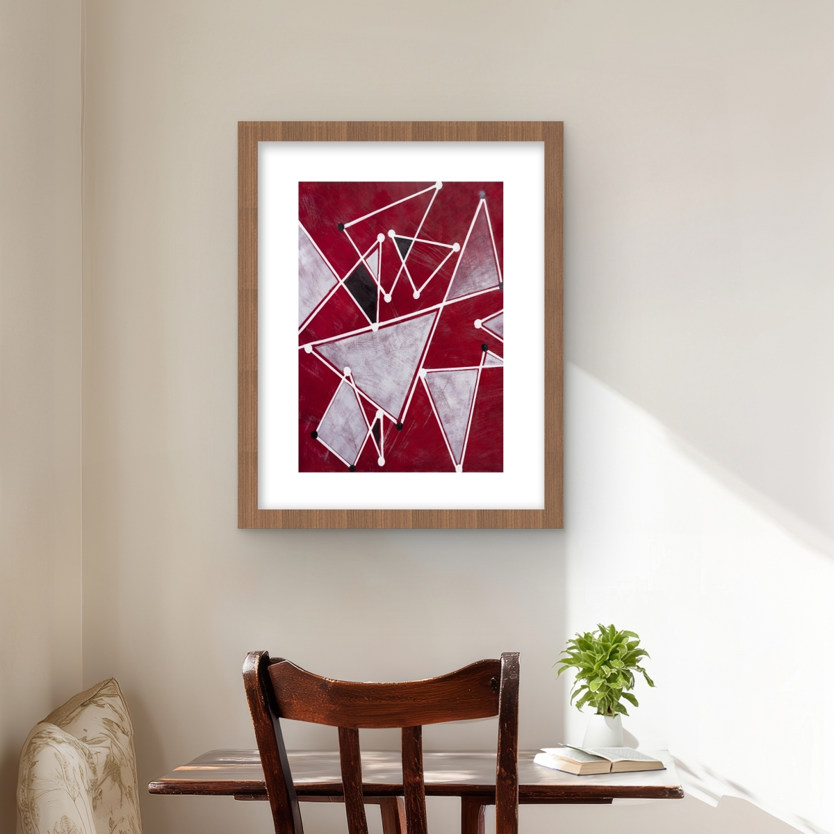 C1FM1620RUTGSV 16 x 20 in. White Triangles on Red Background - Abstract Framed Print