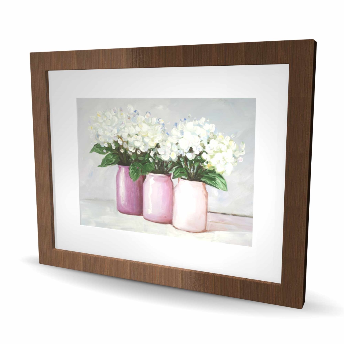 C1FM1620MPU7WA 16 x 20 in. Hydrangea Flowers in Pink Vases - Still Life Framed Print