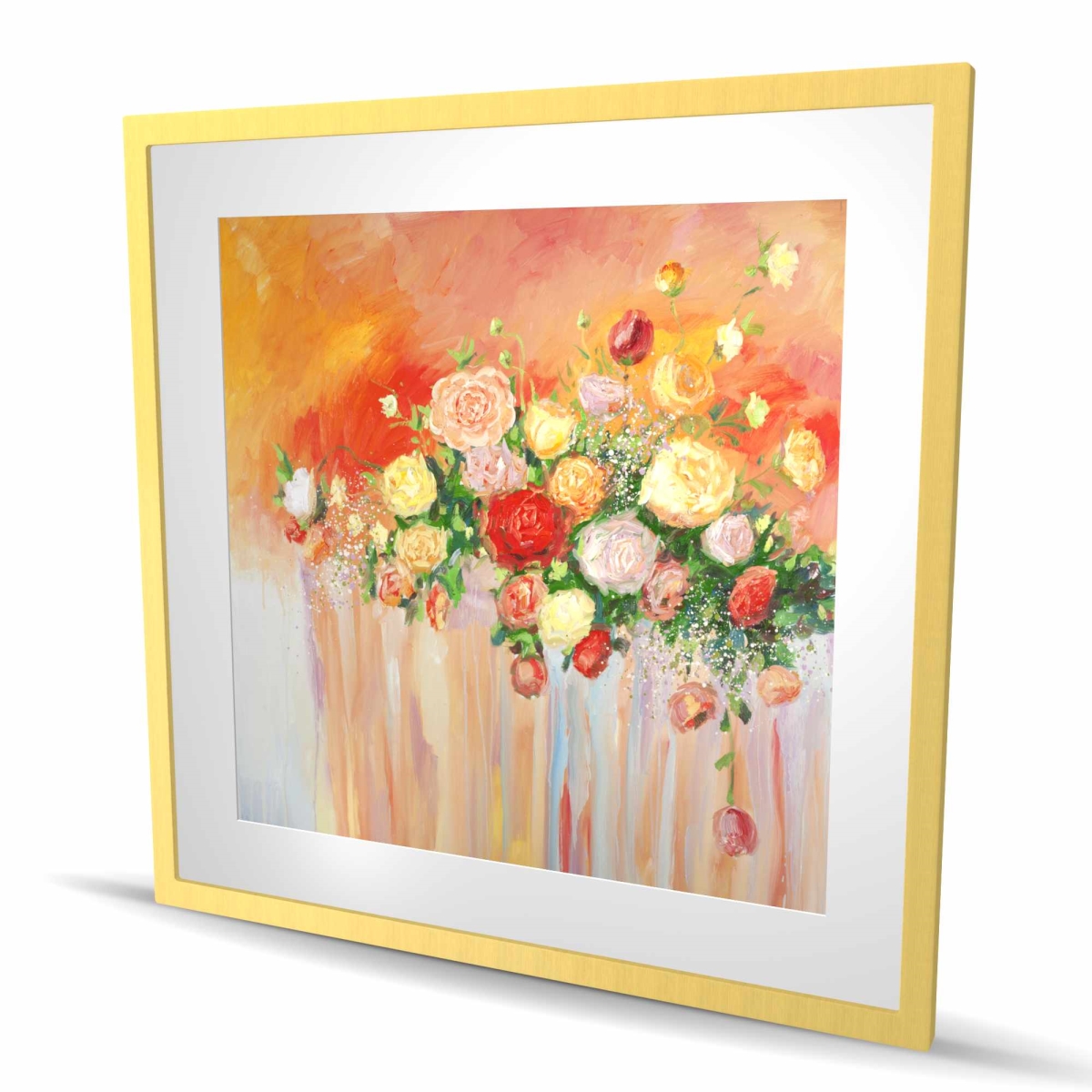 C1FM3636KU55OM 36 x 36 in. Bouquet of Multicolor Abstract Flowers - Framed Matted Print