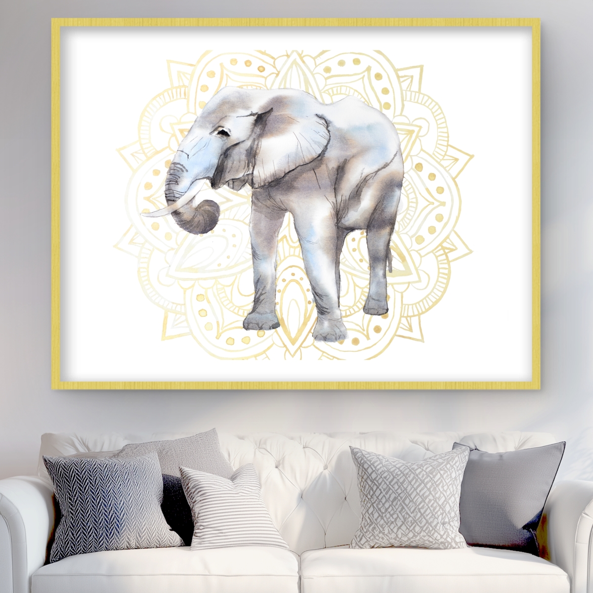 C1FM3648H9ADK4 36 x 48 in. Elephant on Mandalas Pattern - Spiritual Framed Print Decor