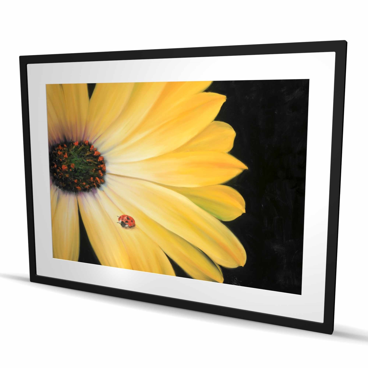 C1FM3648HMVQFR 36 x 48 in. Yellow Daisy & Ladybug - Framed Botanical Print for Decor