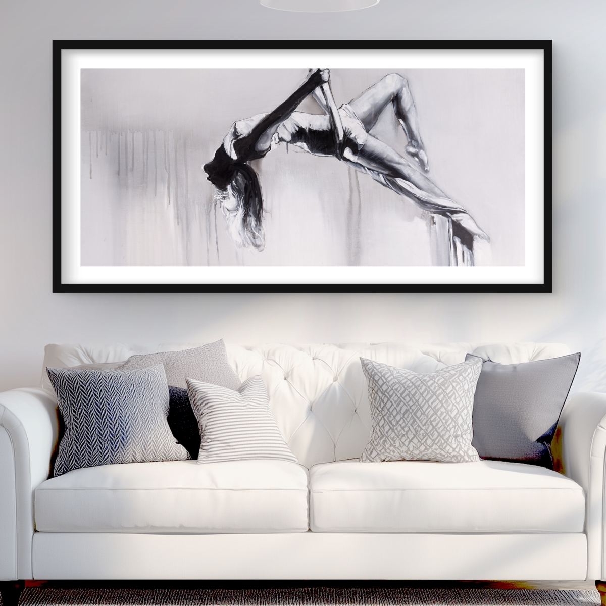 C1FM2448U2Z8A3 24 x 48 in. Dancer on Aerial Contortion - Monochrome Framed Print Decor