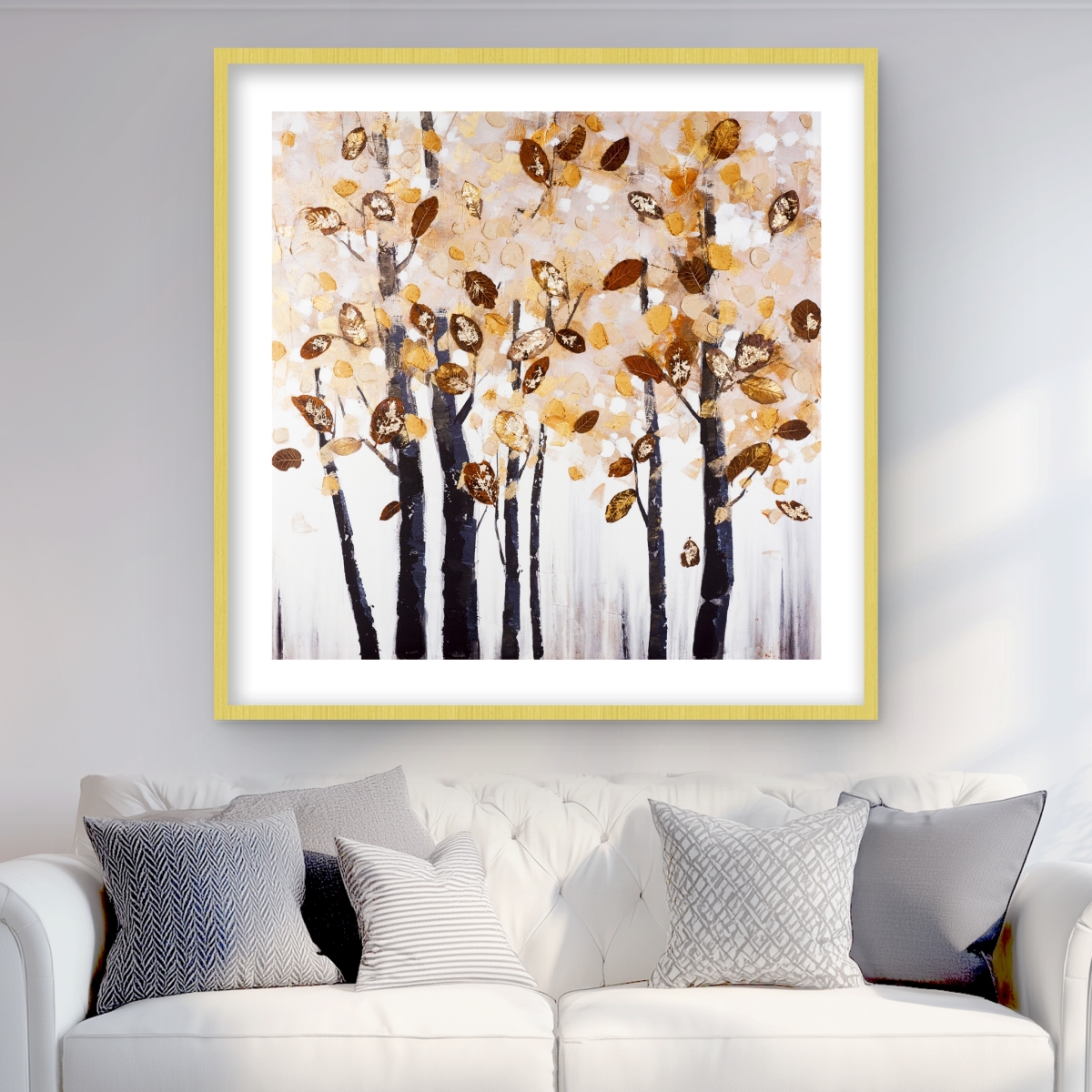 C1FM3636ZZSXAN 36 x 36 in. Texturized Leaves Trees - Framed Matted Print for Home Decor