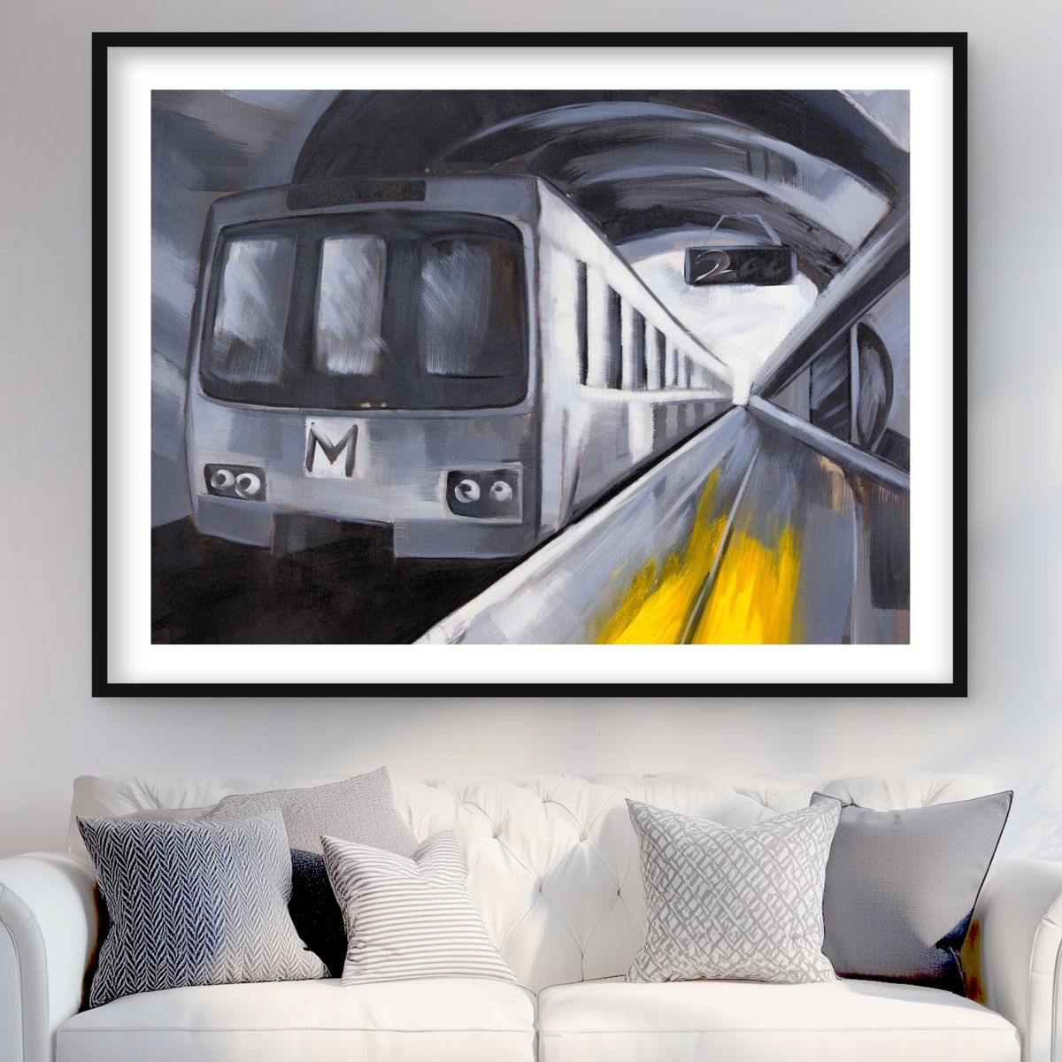 C1FM36480JILFZ 36 x 48 in. Subway - Blue Transportation Framed Matted Print for Decor