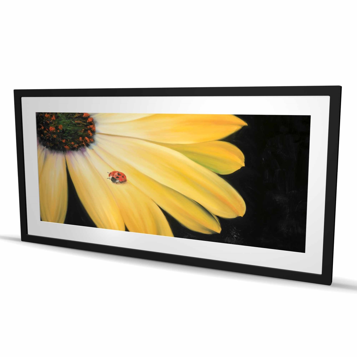 C1FM2448BZ5B28 24 x 48 in. Yellow Daisy & Ladybug - Framed Botanical Print for Decor