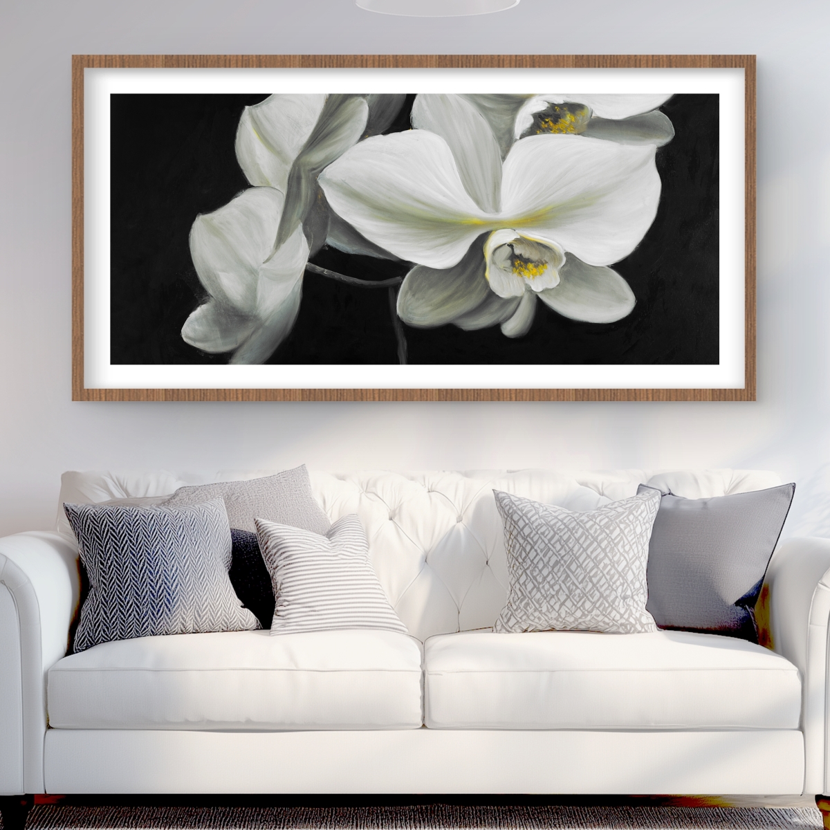 C1FM2448SME69W 24 x 48 in. White Orchids Framed Matted Print - Elegant Home Decor