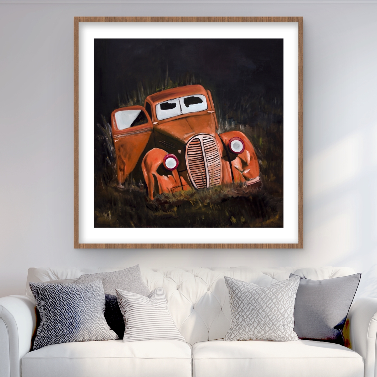 C1FM3636QI3N8U 36 x 36 in. Humpy Old Car by Night - Industrial Framed Matted Print