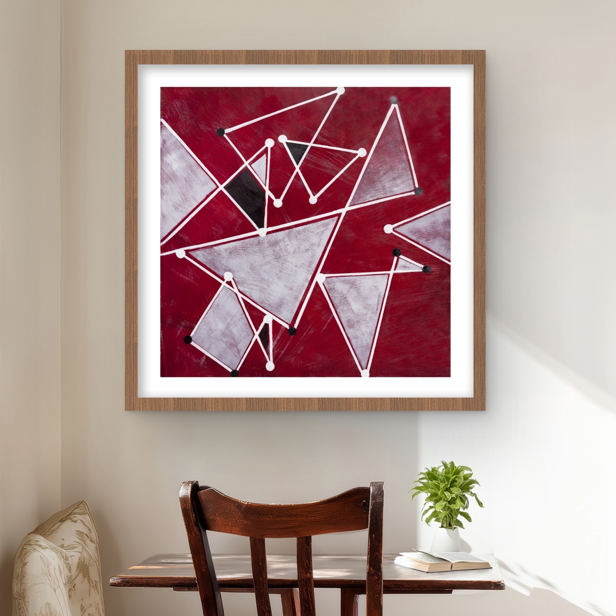 C1FM24240HDRRH 24 x 24 in. White Triangles on Red Background - Framed Matted Print