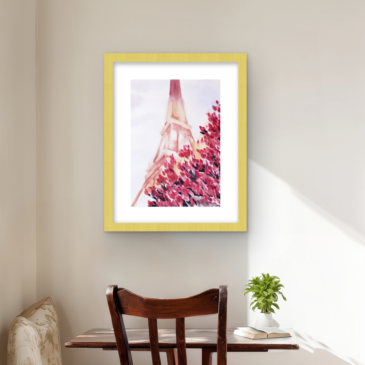 C1FM1620WRKM75 16 x 20 in. Pink Eiffel Tower - Framed Matted Print for Home Decor