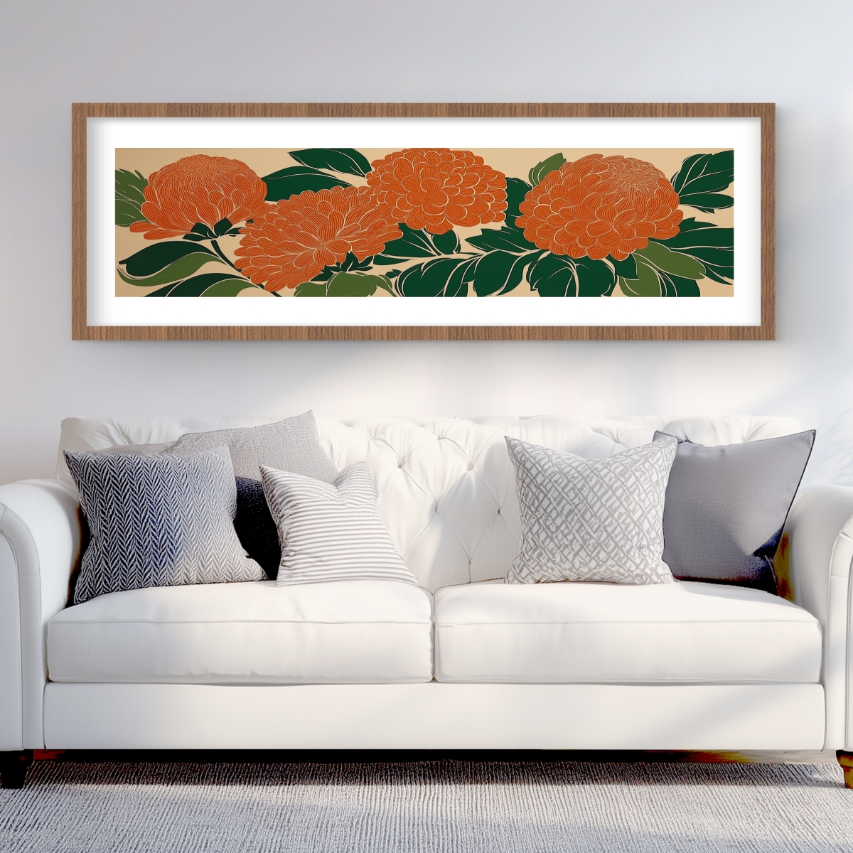 C1FM2060Y5LP0G 20 x 60 in. Beautiful Blossoms - Spring Orange Framed Matted Print Decor