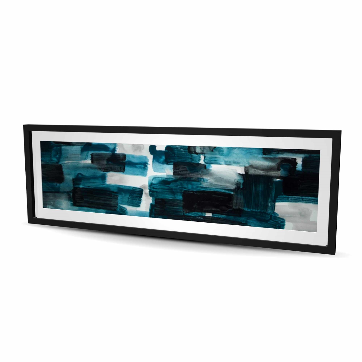 C1FM2060ZCSBCO 20 x 60 in. Turquoise & Gray Squares - Gray Abstract Framed Print