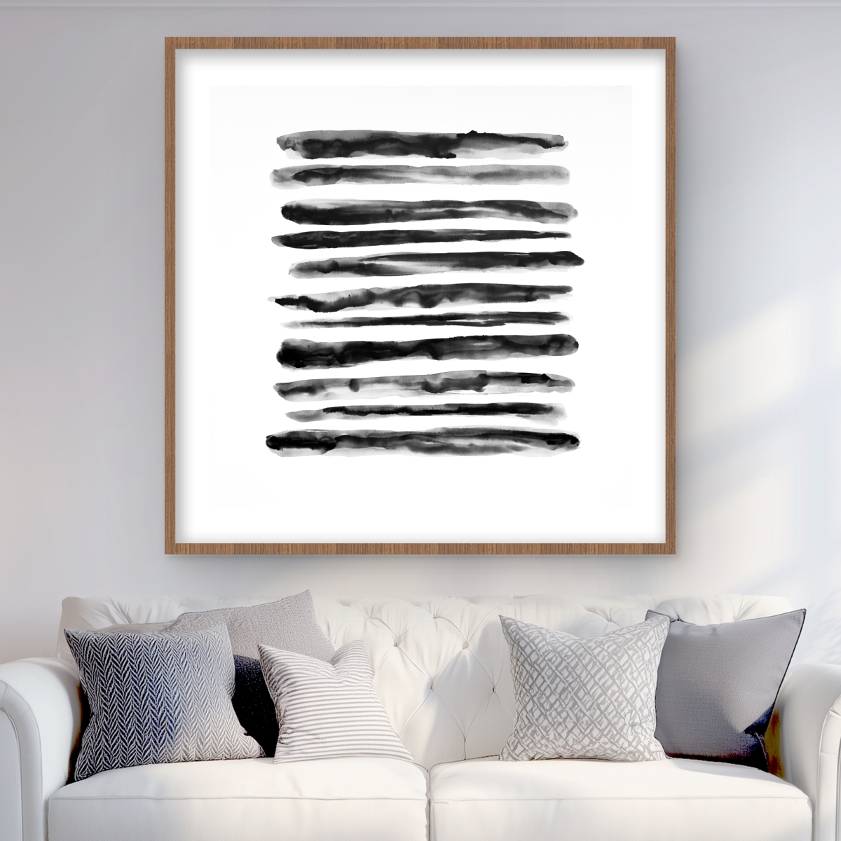 C1FM363625IHBW 36 x 36 in. Hatching - Shapes Minimalist Framed Matted Print for Decor