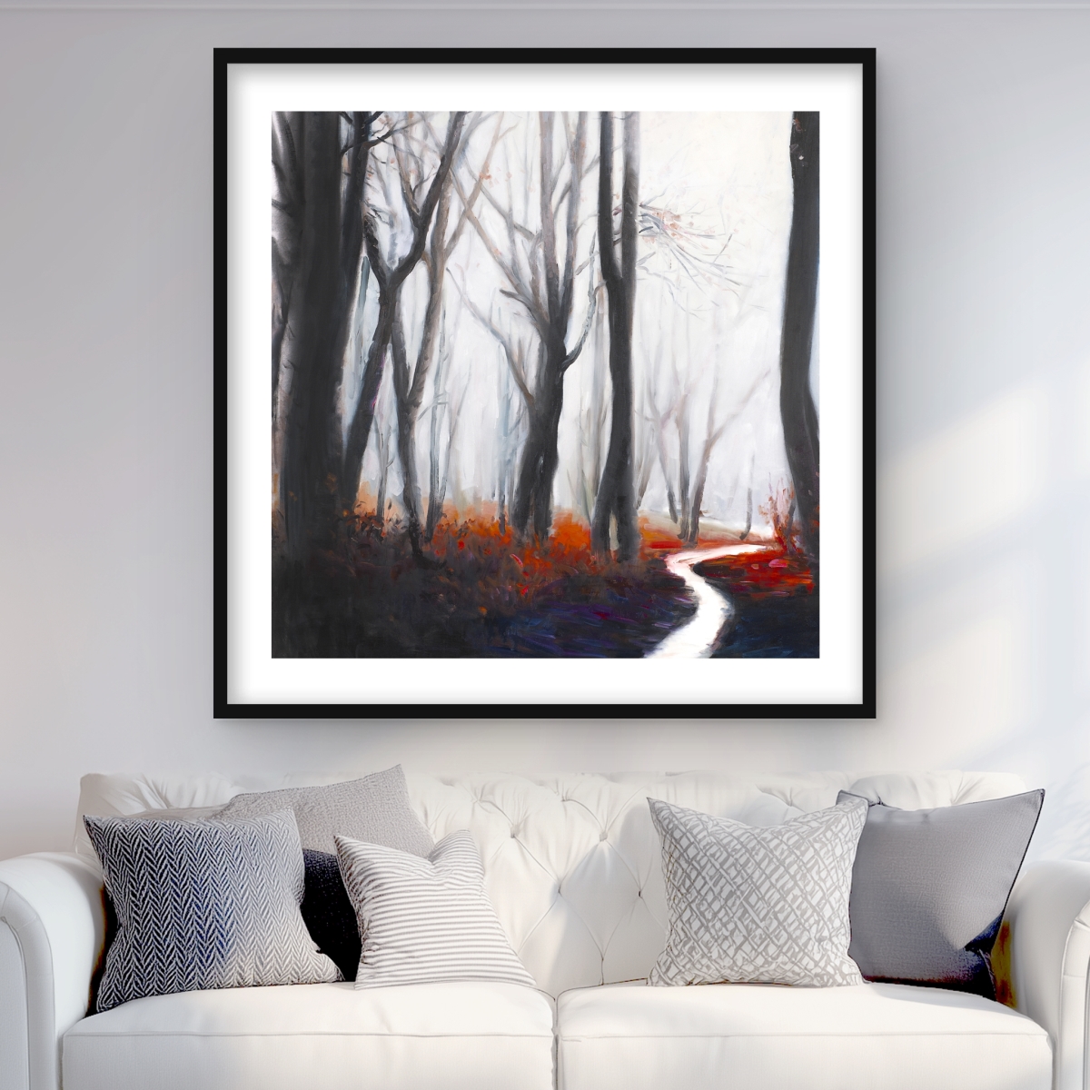 C1FM36362675BS 36 x 36 in. Mysterious Forest with Stream - Black Framed Matted Print