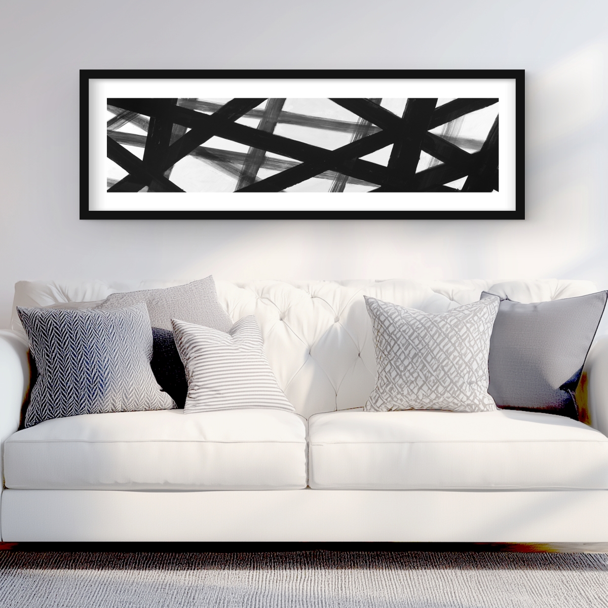 C1FM1648CIAB0Z 16 x 48 in. Abstract Bold Lines - Black Office Framed Matted Print Decor