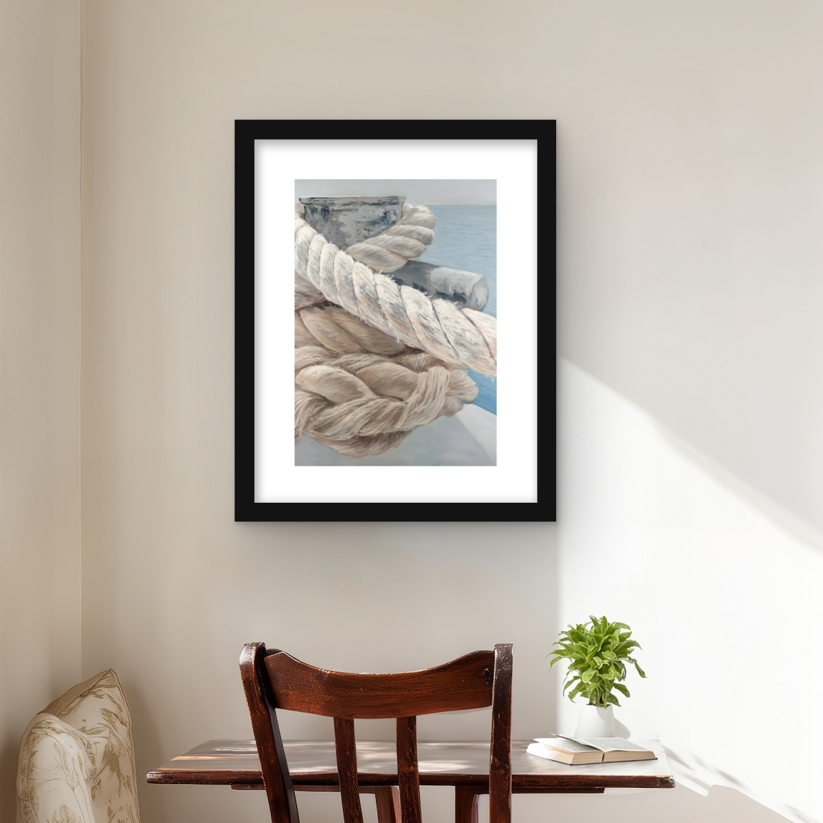 C1FM1620R52EM5 16 x 20 in. Tie-Down Ropes Closeup - Still Life Bedroom Framed Print