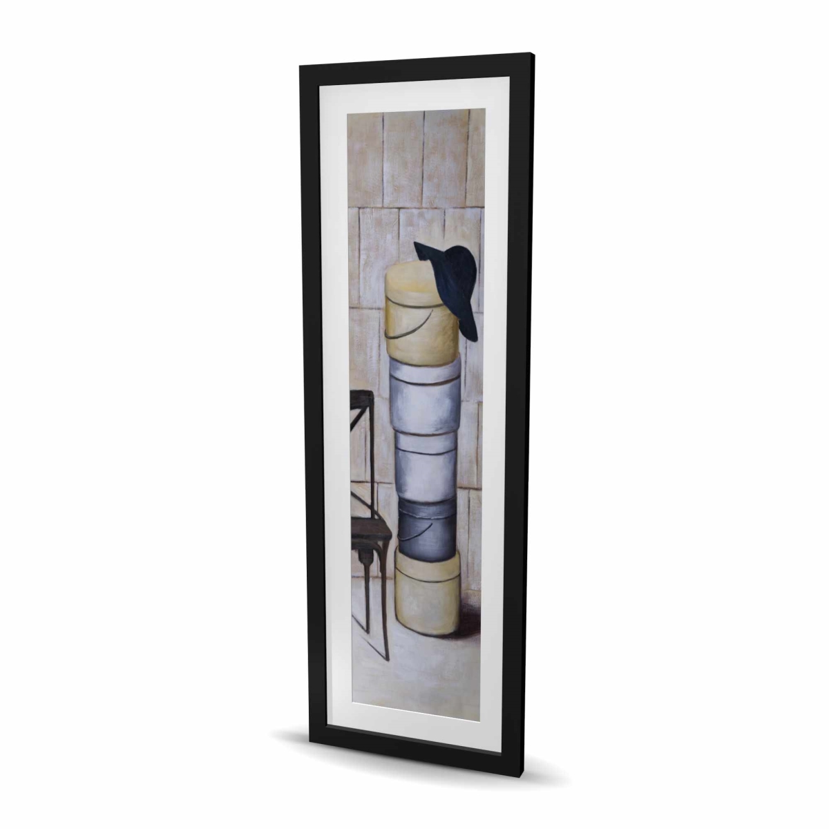 C1FM1648UYA0EC 16 x 48 in. Hat Boxes - Beige Office Framed Matted Print for Home Decor