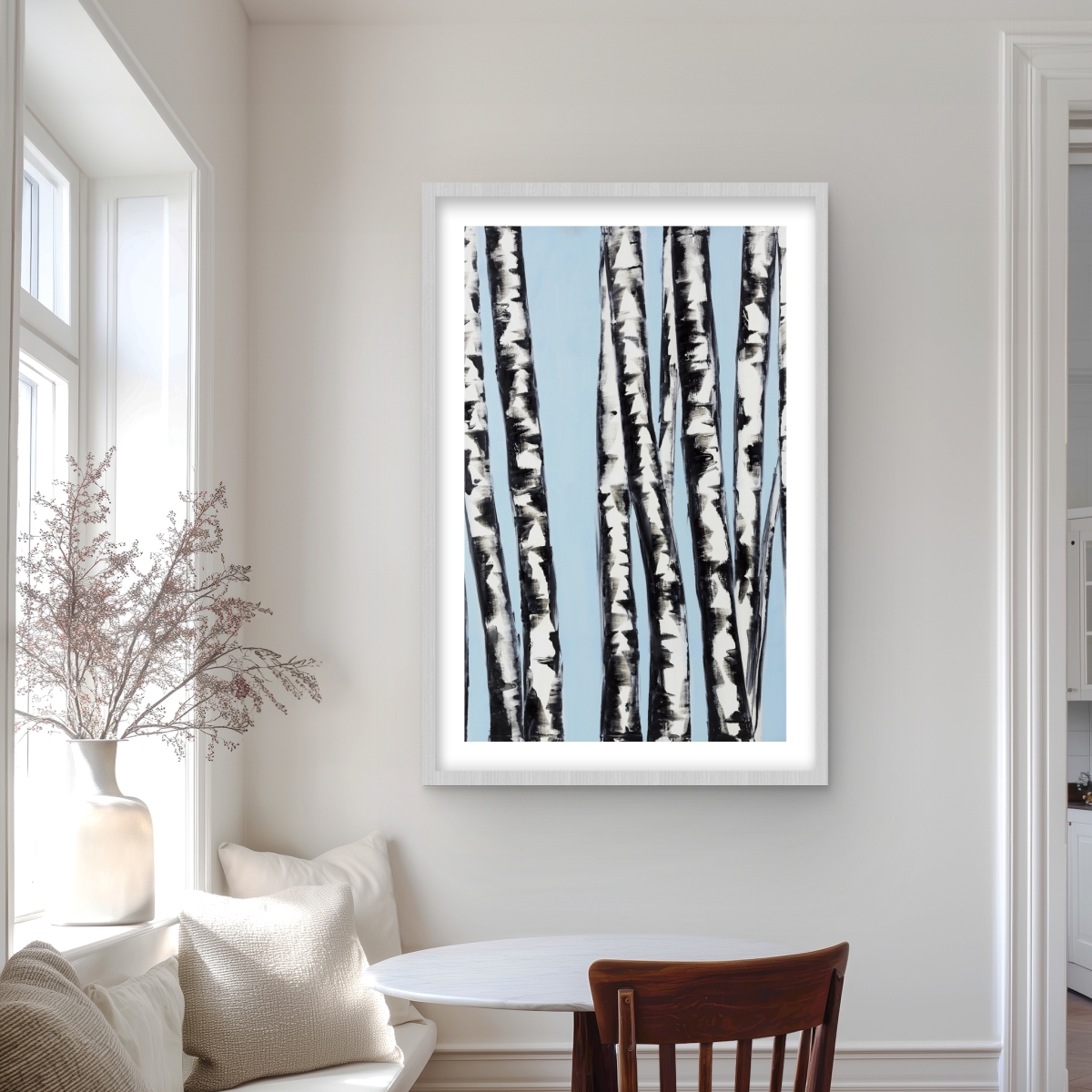 C1FM2436PF79RP 24 x 36 in. Pastel Birches - Modern Trees Framed Matted Print for Decor