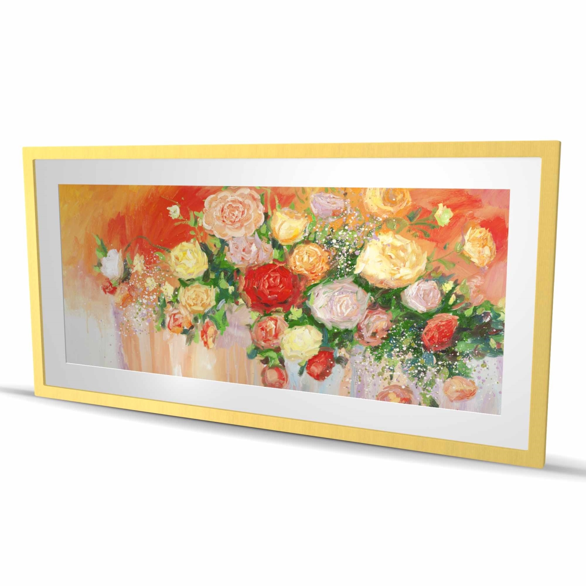 C1FM2448F5JLHW 24 x 48 in. Bouquet of Multicolor Abstract Flowers - Red Framed Print