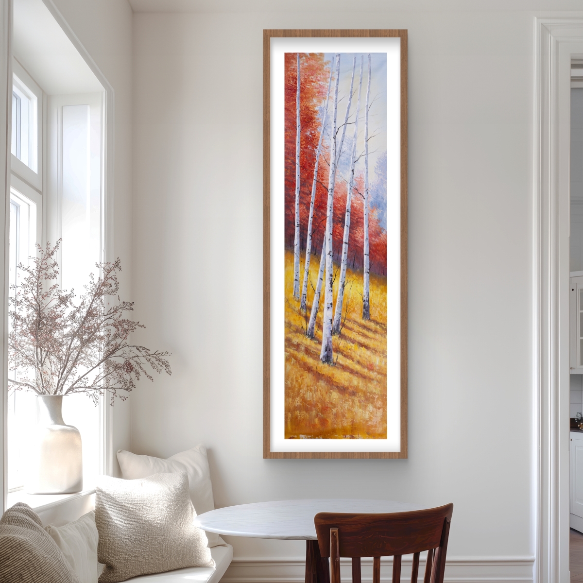C1FM2060VC5SLM 20 x 60 in. Fall Landscape with Birches - Red Modern Framed Print Decor
