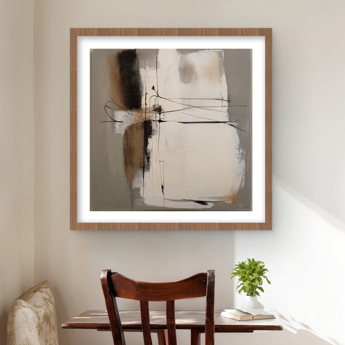 C1FM24243A2L18 24 x 24 in. Rusty Splashes - Abstract Gray Framed Matted Print for Decor