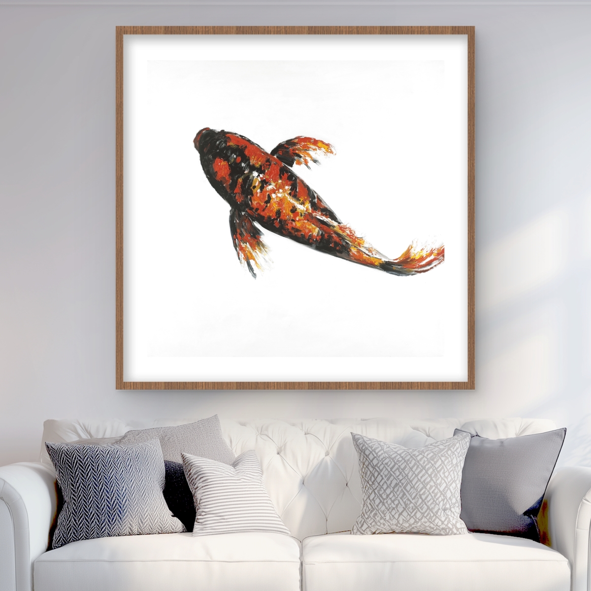 C1FM36363AFPP9 36 x 36 in. Red Butterfly Koi Fish - Framed Matted Print for Home Decor