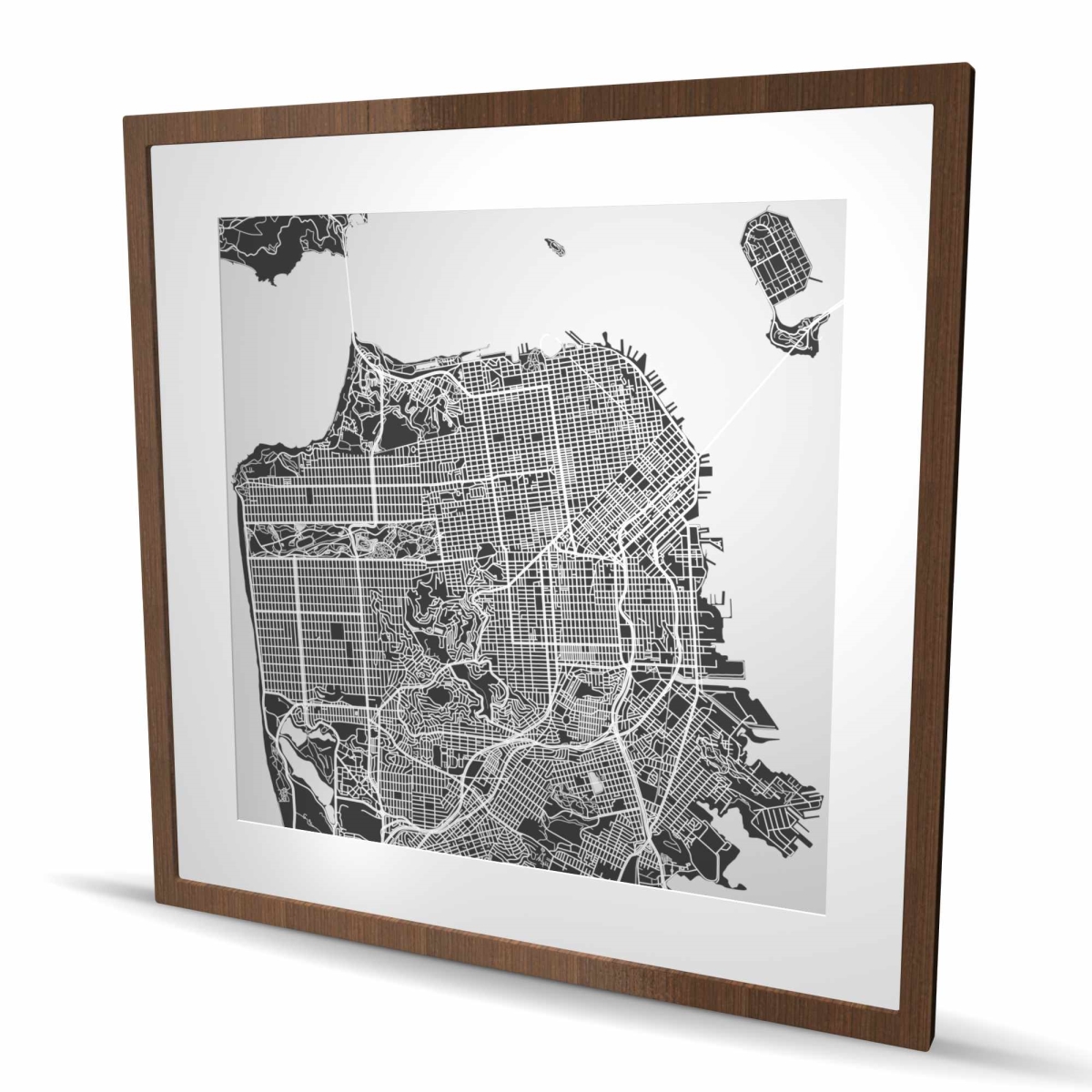 C1FM36363PPXO5 36 x 36 in. San Francisco City Plan Print - Gray Framed Matted Decor