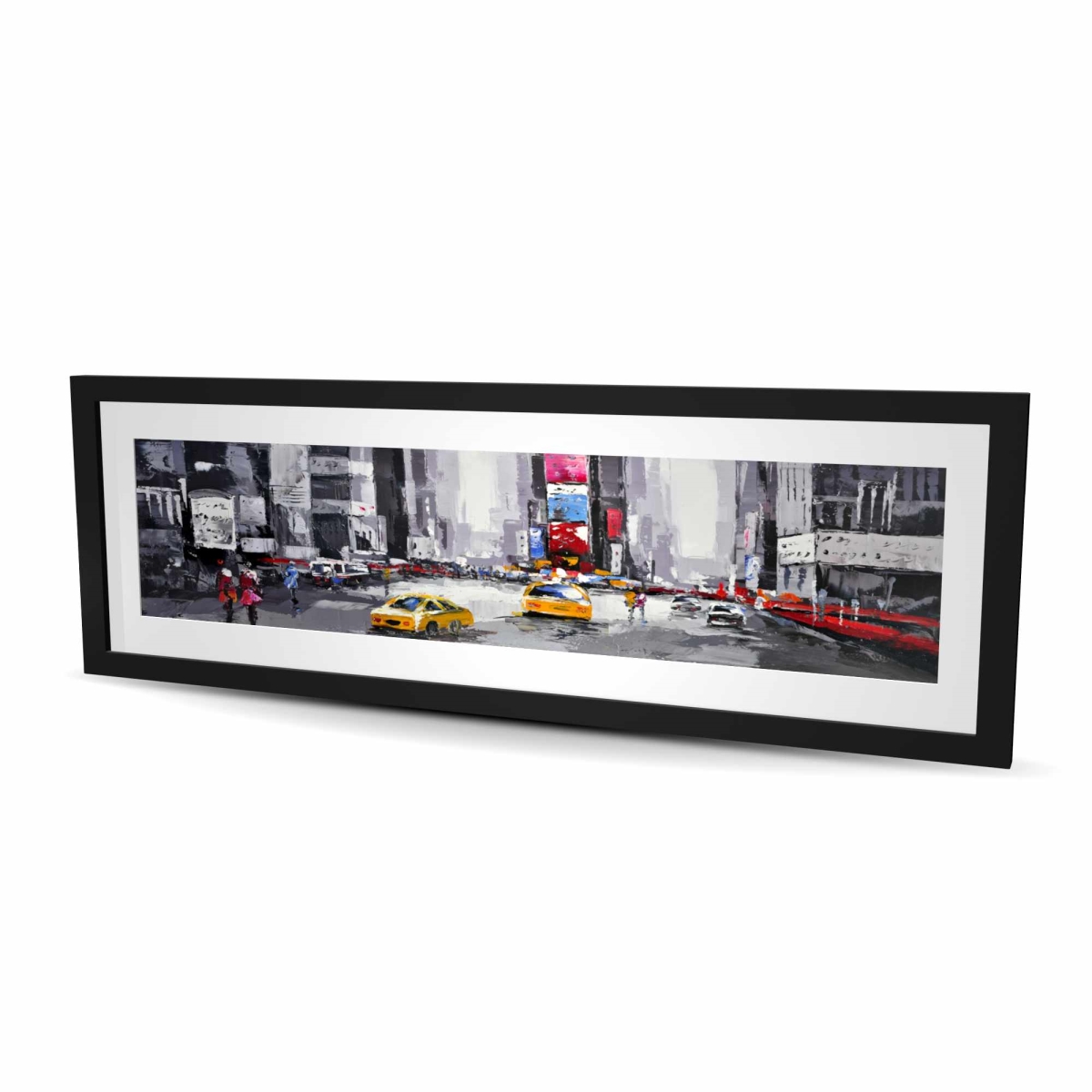 C1FM1648SUQJ3M 16 x 48 in. Abstract Street with Yellow Taxis - Red Scenic Framed Print