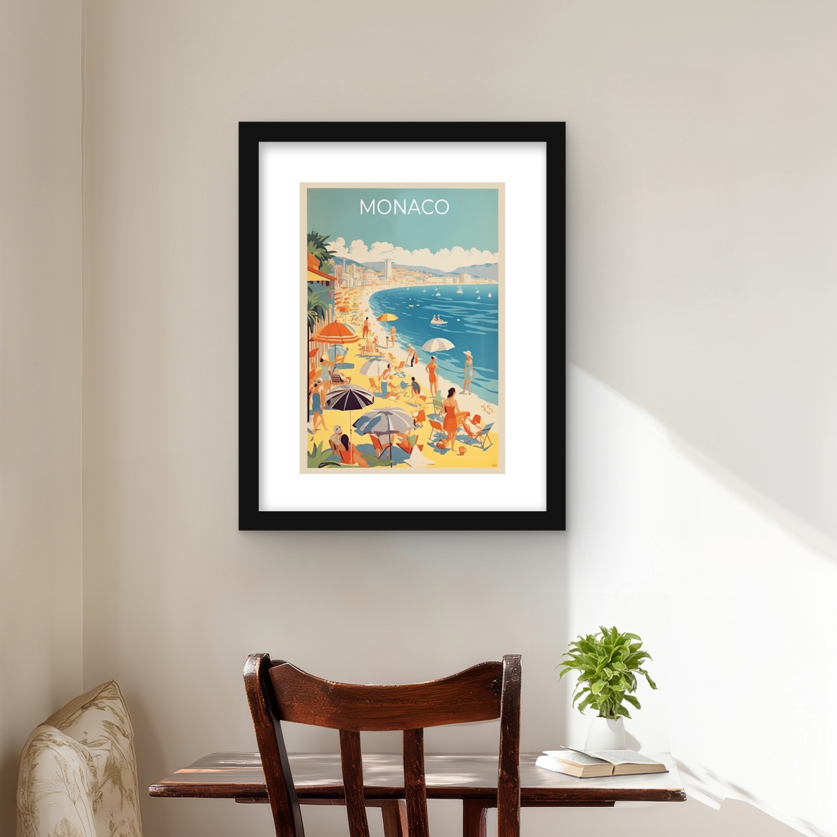C1FM1620ZSO8D9 16 x 20 in. Monaco Coastal Beach Framed Matted Print - Home Decor