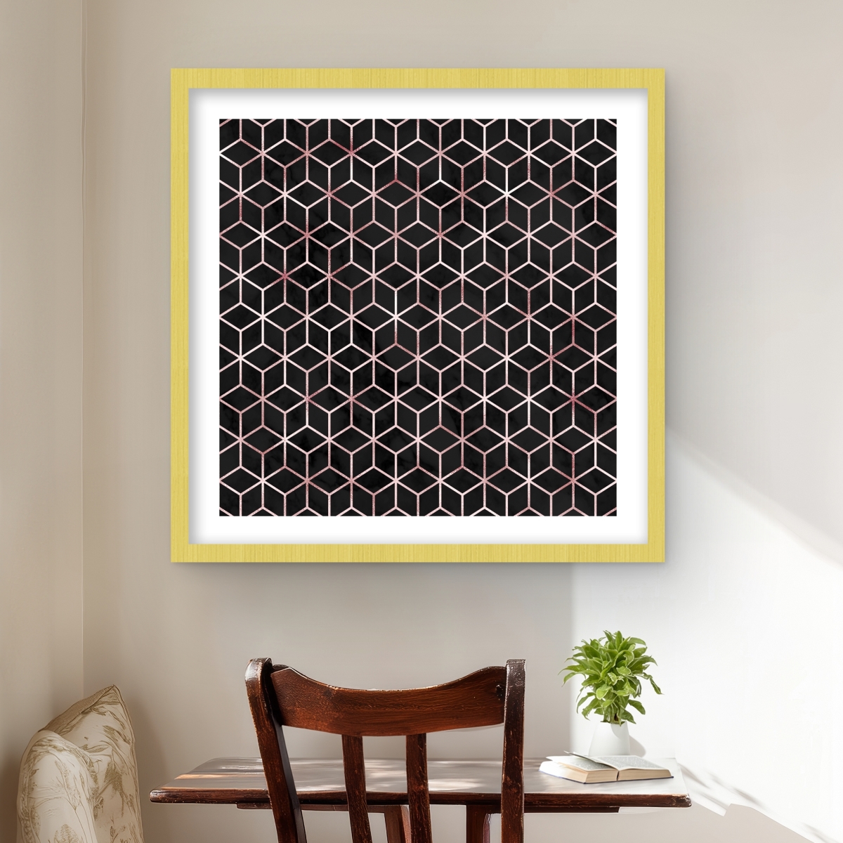 C1FM24246BSPYF 24 x 24 in. Symmetry - Patterns Pink Framed Matted Print for Home Decor
