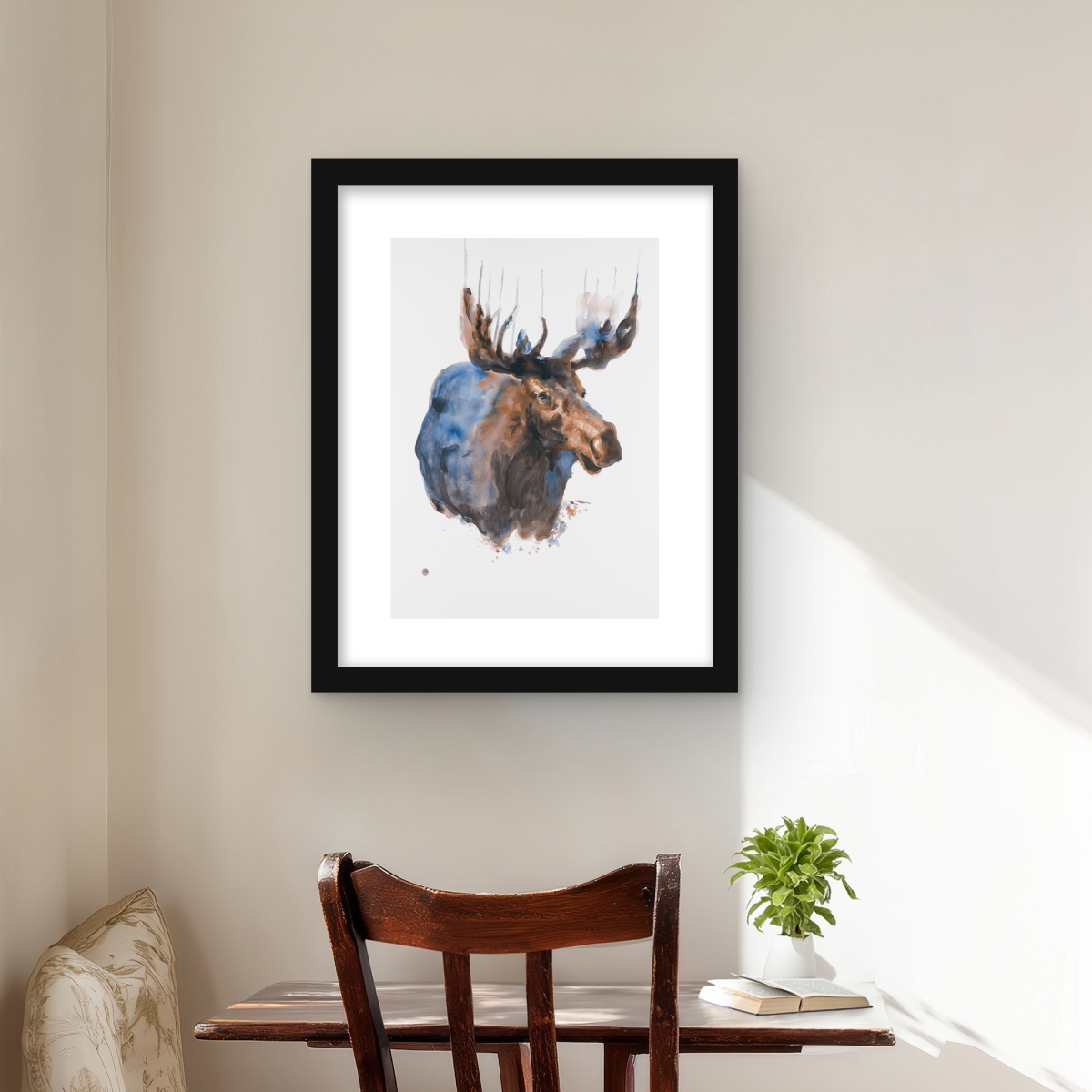 C1FM1620HPRGGH 16 x 20 in. Abstract Blue Moose - Rustic Framed Matted Print for Bedroom