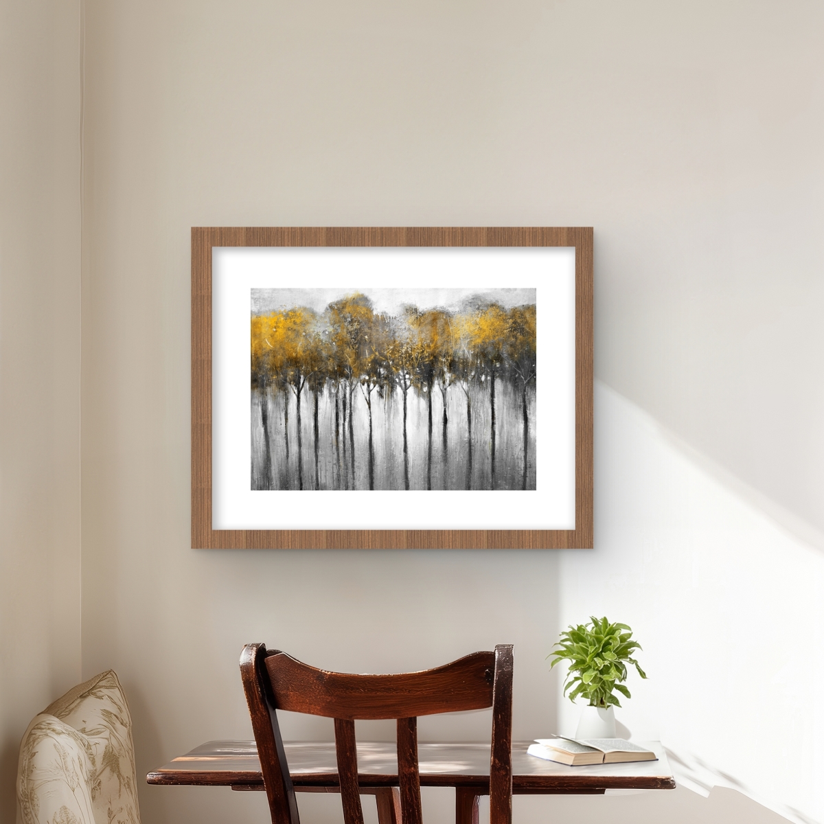 C1FM1620QT8FS8 16 x 20 in. Abstract Yellow Forest - Trees Office Framed Matted Print