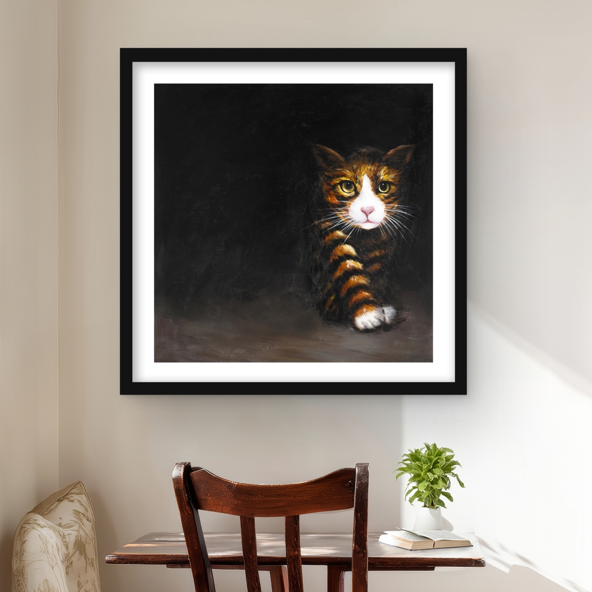 C1FM242493CD4G 24 x 24 in. Discreet Cat - Modern Framed Matted Print for Home Decor