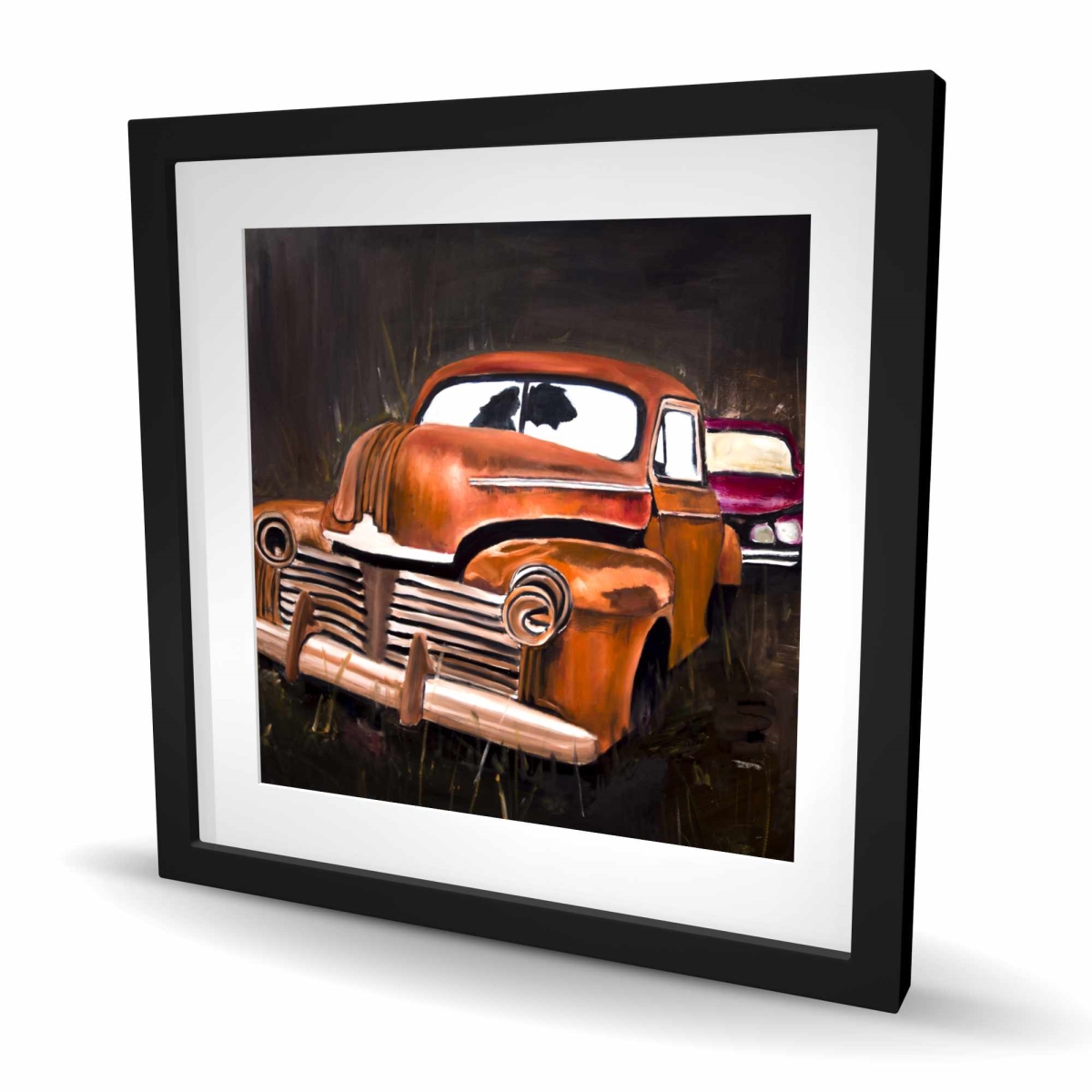 C1FM24241QNM82 24 x 24 in. Old Car Crash - Framed Matted Print for Man Cave Decor