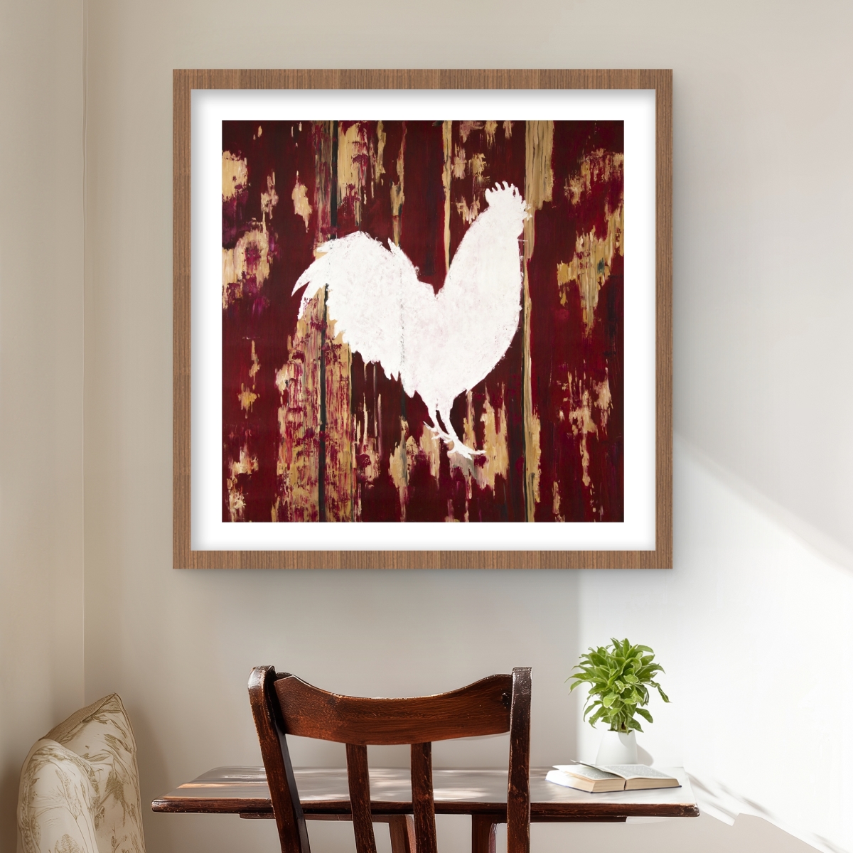 C1FM2424ABOC3J 24 x 24 in. Rooster Silhouette - Red Rustic Framed Matted Print Decor