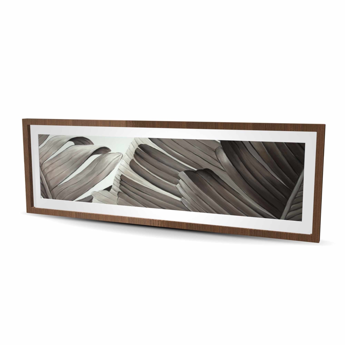 C1FM20608PG2PP 20 x 60 in. Grayscale Tropical Leaves - Exotic Brown Framed Matted Print