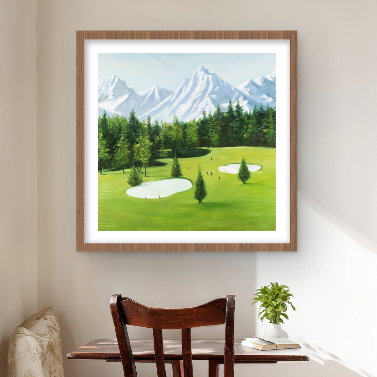 C1FM2424AVTEHD 24 x 24 in. Golf Course with Mountains View - Framed Matted Print Decor