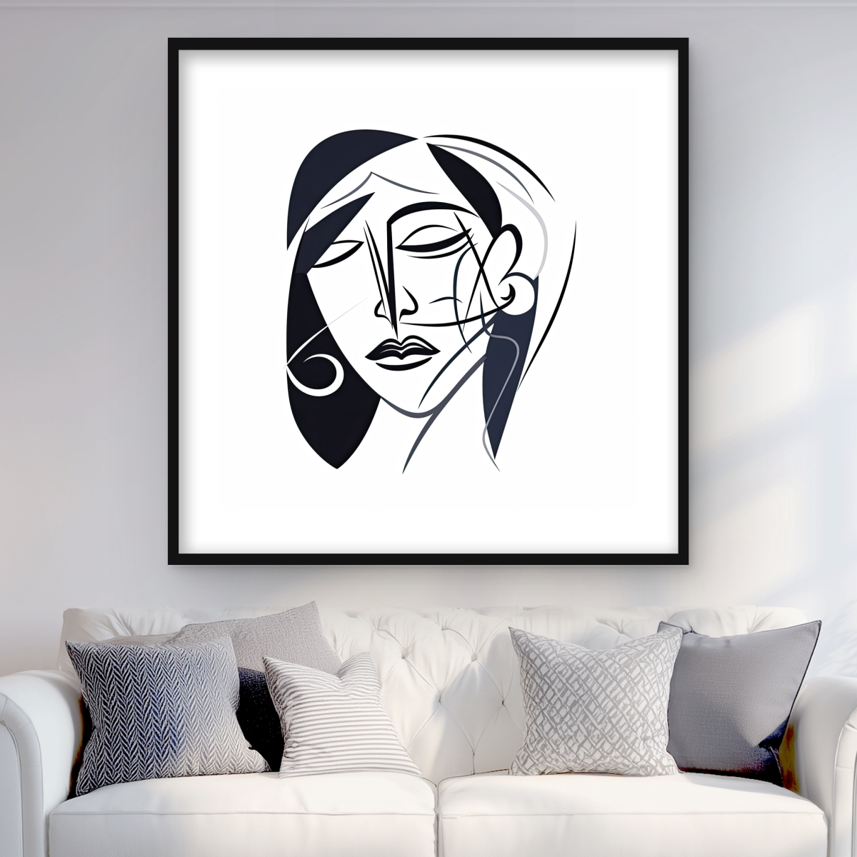 C1FM3636H4PER2 36 x 36 in. Abstract Face - Monochrome White Framed Matted Print Decor