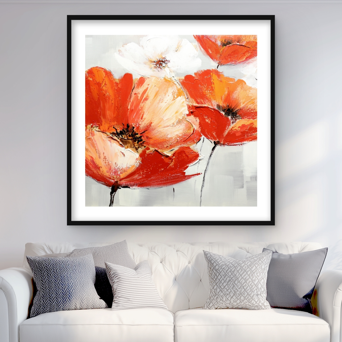 C1FM3636KO1FVR 36 x 36 in. Red Wild Flowers in the Wind - Orange Contemporary Print