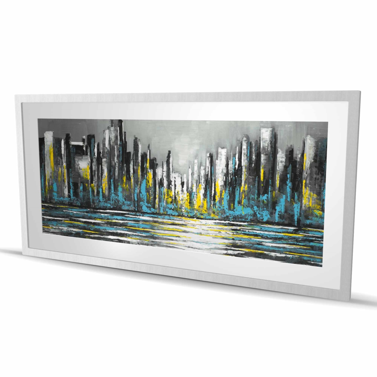 C1FM24482SG1EX 24 x 48 in. Abstract Blue Skyline - Gray Office Framed Matted Print