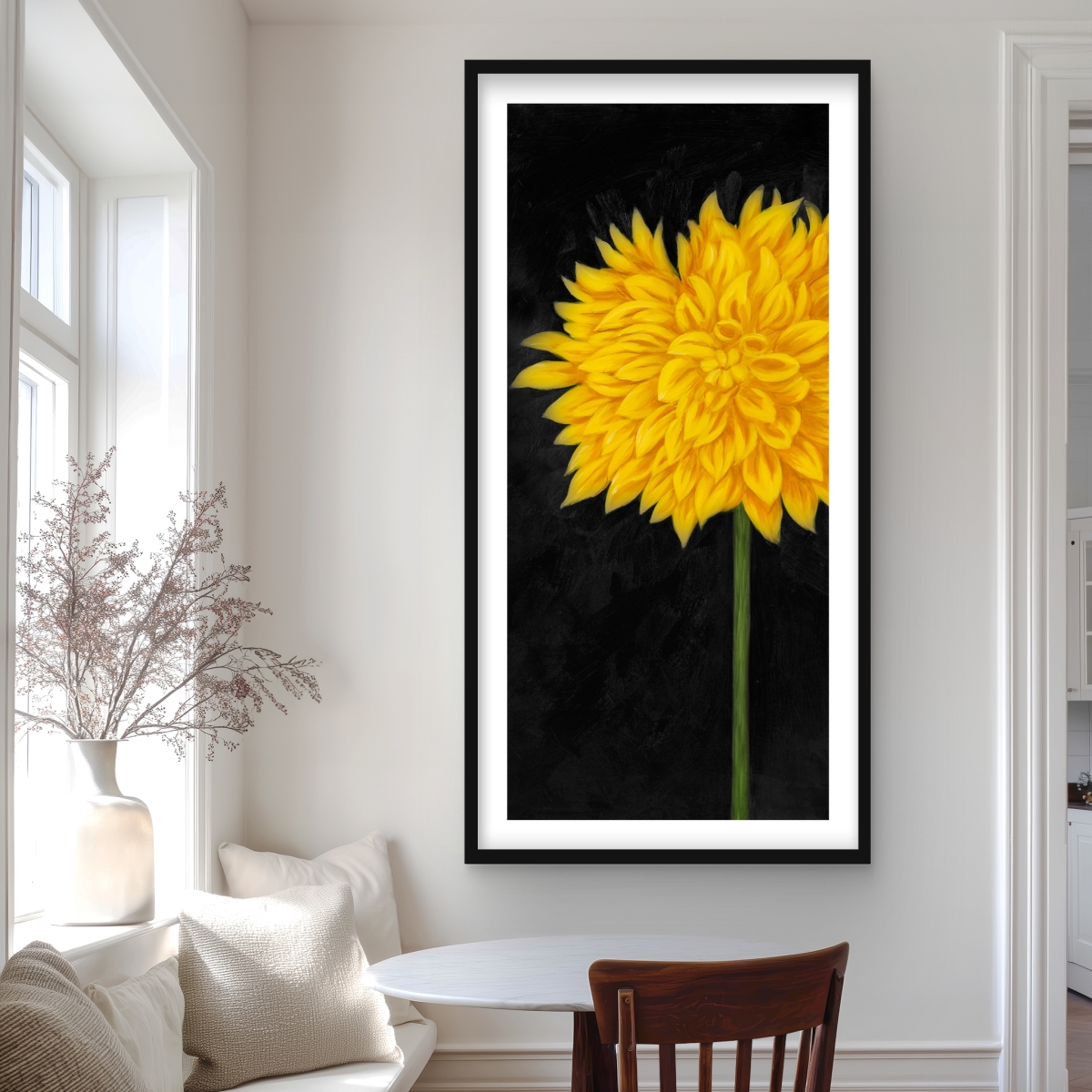 C1FM24488H2WT2 24 x 48 in. Yellow Chrysanthemum Framed Matted Print - Botanical Decor