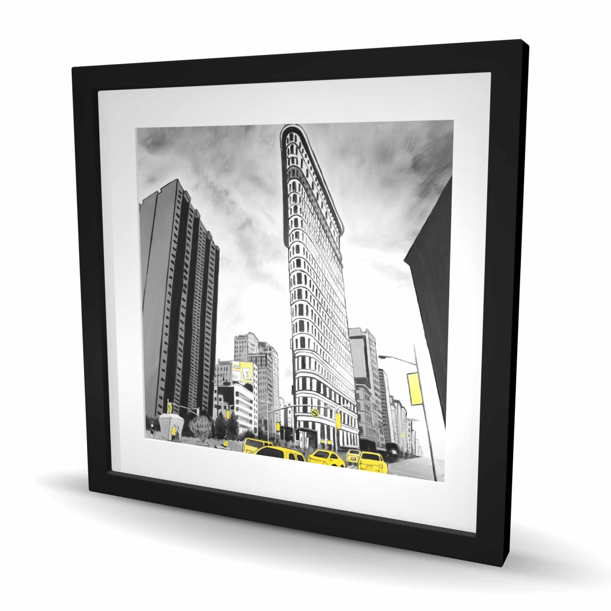 C1FM2424AIHT77 24 x 24 in. Flatiron Building Outline Print - Gray Framed Matted Decor