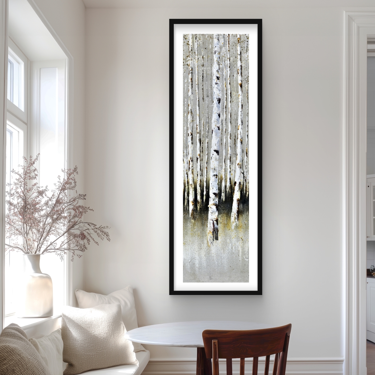 C1FM2060FWNFDV 20 x 60 in. Winter Forest Landscape - Trees Brown Framed Matted Print