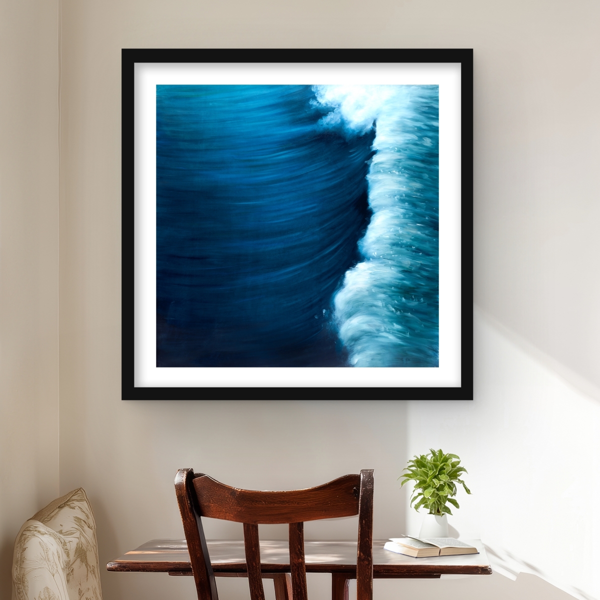 C1FM2424VXPZ85 24 x 24 in. Wave - White Framed Matted Print for Bedroom Decor