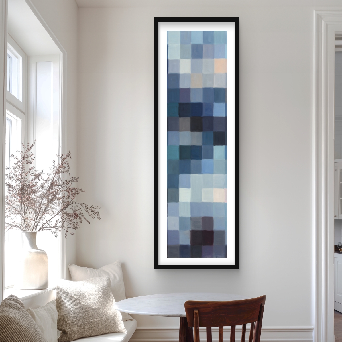 C1FM206046CYK9 20 x 60 in. Pixelated Mountainous Landscape - Blue Modern Framed Print
